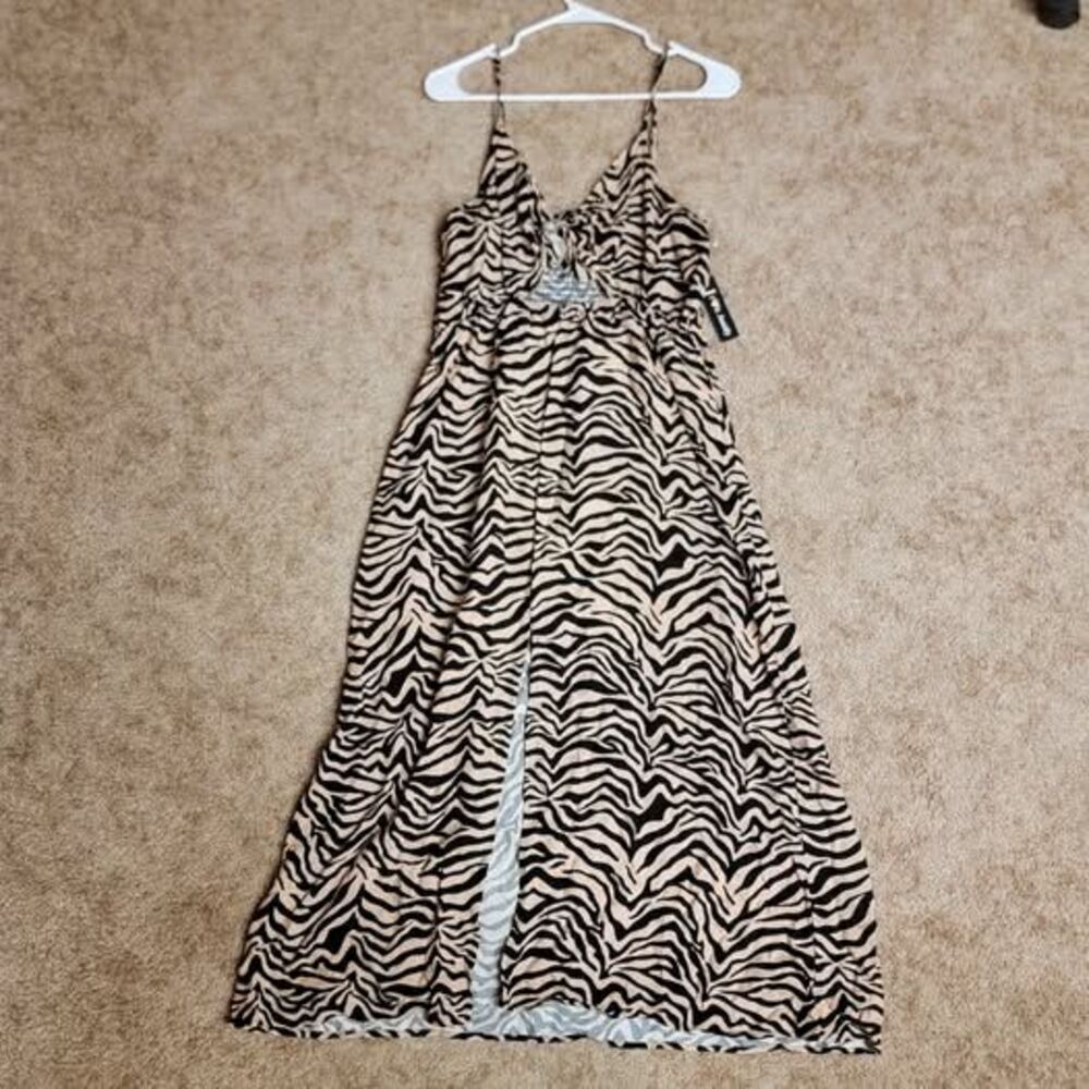 Halter maxi dress Resort wear tan and black animal/zebra print Womens Large